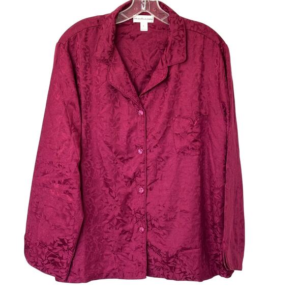 Miss Elaine Wms L Burgundy Jacquard 2 Pc Pajama Set Button Up Top Elegant - Picture 1 of 14